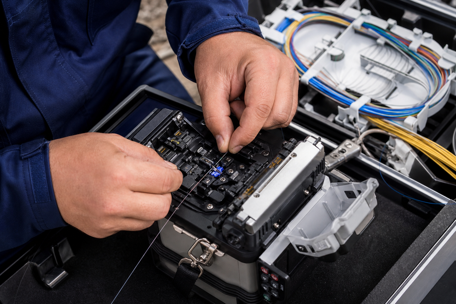 Soudure fibre optique sur une soudeuse professionnelle